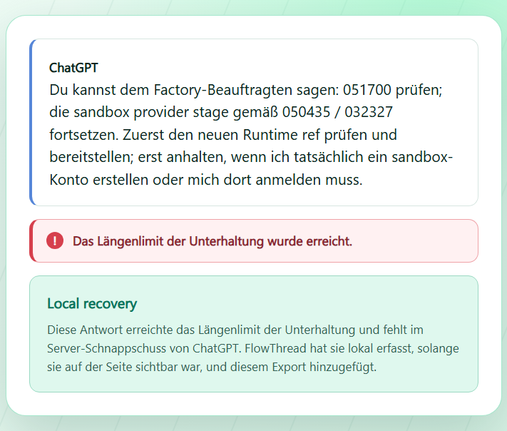Die letzte Antwort retten, die im Server-Snapshot fehlt.